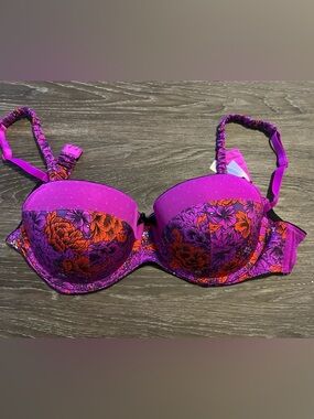 NWOT! Gilligan & O'Malley Purple Floral Underwire Push-Up Bra